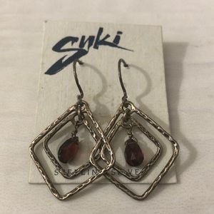 Suki Garnet/Sterling Silver Diamond Earrings